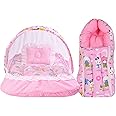 Babloo Baby Bed New Born Baby Bedding Set | Mosquito Net | Sleeping Bag | Mattress | Carry Bag | Essentials Combo | Cotton | Infants | Boys & Girls | Beds | Cot Mattresses (0-6 Months) Pink, Carry Cot