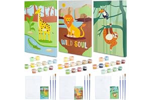 BONNYCO Måla Efter Siffror Djungel för Barn, 3 Dukar. Pysselset med Djurmotiv, Kreativa Hantverkssatser. Leksaker för Flickor