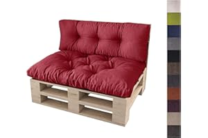 sunnypillow Palettenkissen Auflage Set für Europaletten Indoor und Outdoor Palettenpolster Palettensofa Kissen mit schöner Steppung viele Größen Set:Sitzkissen 120x80 + Rückenkissen 120x40, Rot