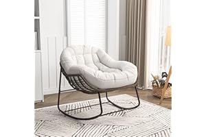 KeepGoon Mecedora de ratán para exteriores con acolchado, estilo escandinavo, silla de lactancia, silla de ocio, silla de ocio, tela impermeable, soporte de acero para salón, dormitorio, patio (beige)