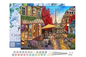 Figured'Art Pintar por Numeros Adultos con marco Terraza en París - Manualidades pintura acrilica Kit Cuadro DIY completo - 40x50cm con bastidor montado
