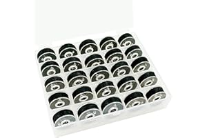New brothread 25pcs Tipo L Tamaño (SA155) Negro hilo de la canilla preenrollado Lado de plástico para máquinas de bordar y coser especificadas - 90wt