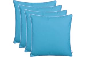 Brandsseller Set di 4 Cuscini da Esterno 45x45 cm – Cuscini Decorativi con Elegante Bordino a Contrasto – Idrorepellenti e Antimacchia per Giardino, Balcone, Terrazza e Divano – Blu Acqua