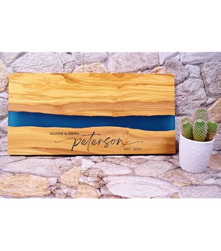Akazienholz Schneidebrett Mit Epoxidharz – Ozeanblau Wellenmuster, 46 X 23 X 1,5 Cm, Als Servierplatte Für Käse, Fleisch & Obst, Leicht Zu Reinigen