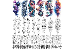 COKTAK 70 Blätter Aquarell Planeten Galaxie Temporäre Tattoos Frauen Männer Kinder Jungen Klebetattoos Erwachsene, Bunt Stern Universum Tattoos Zum Aufkleben, Unterarm Fake Tattoo Aufkleber Weltraum
