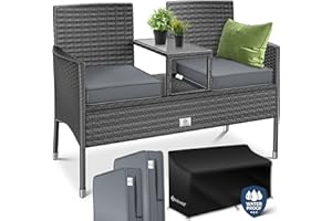 KESSER® Banco de jardín de polirratán de 2 plazas con Mesa y Cojines Integrados, 133×63×84cm, ratán sintético, resistente a la intemperie, muy estable, antracita