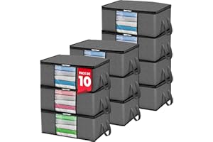 JUPPLIES Cajas Almacenaje Ropa 35L – 35,5x50x18,5cm – Bolsas Almacenaje de Ropa con Ventana Transparente, Cremallera Bidireccional Mejorada y Asas Reforzadas – Organizadores de Armario (Pack 10)