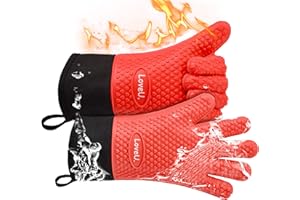 LOVEUING Silicone Oven Gloves Heat Resistant, Silicone & Cotton Double Layer BBQ Gloves Non-slip Kitchen Gloves Waterproof Flexible Oven Mitts - Perfect for Baking Barbecue Pizza, 1 pair