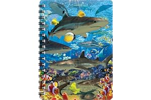 3D LiveLife Quaderno - Squali di Barriera di Deluxebase. Quadernino A6 Spiralato Lenticolare in 3D a tema Oceano, con fogli bianchi in carta riciclata. Opera d'arte del celebre artista David Penfound