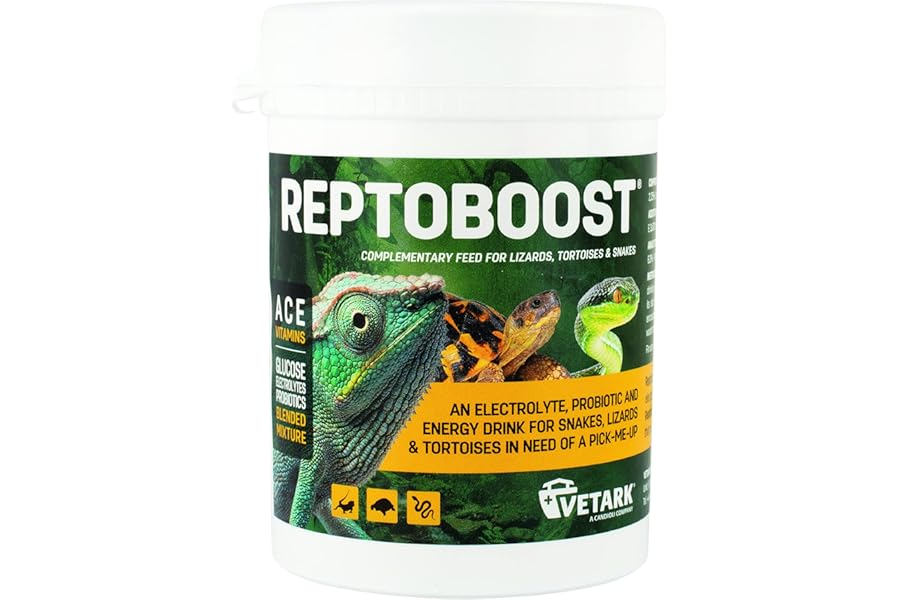 Vetark Reptoboost Power, Electrolyte & Probiotic boost for reptiles & tortoise, Supports recovery following hibernation, Easy to give, 100g powder