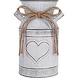 Belle Vous Jarrones para Flores de Metal con Estilo Rústico - 10,3 x 19 cm - Jarron Metalico Blanco con Corazón para Leche Ga