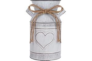 Belle Vous Jarrones para Flores de Metal con Estilo Rústico - 10,3 x 19 cm - Jarron Metalico Blanco con Corazón para Leche Galvanizado Vintage Shabby Chic - Decoración Hogar/Bodas, Plantas Jardín