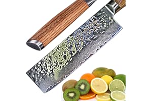 Ruka Damas acier 17cm Nakiri couteau, aspect martelé, tranchant rasoir Japonais acier 67 couches, damas couteau Nakiri avec manche ergonomique
