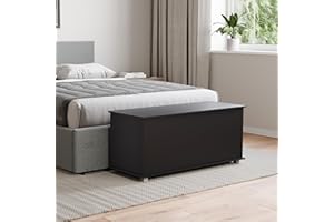 Vida Designs Leon Storage Ottoman, Wood in Black, 100x40x48cm - Storage Ottoman with Lift-Up Lid, Ideal for Toys, Bedding & Footstool Use