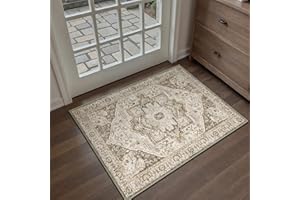 HUGEAR Alfombra Pequeña Entrada Casa Marrón Antideslizante Lavables en Lavadora Tapetes 60x90cm Habitacion BañO Cocina Exterior Tapete Vintage Flor Pelo Corto Carpete