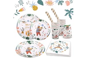 BLOT Stoviglie per Feste Tema Animale 101Pcs Decorazioni per la Tavola di Compleanno per Bambini con Piatti Tazze Tovaglioli Cannucce Gagliardetti Decorazione per Feste di Compleanno, 20 Ospiti