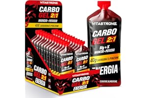 VITASTRONG. Vitastrong Carbo Gel 2:1 Energy, 24 Bustine 60ml Monodose con 40g Carboidrati, 56mg Magnesio e Potassio 300mg per Dose, Maltodestrine per Intra Workout, Energy Gel Running, Energetico Ciclismo