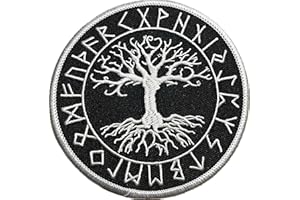 ‎HEIDENKLAMOTTEN Yggdrasil im Runenkreis Aufnäher, gestickter Weltenbaum Patch zum aufnähen oder aufbügeln | gestickt Wikinger, Heidentum, Lebensbaum, Irminsul, Weltenesche