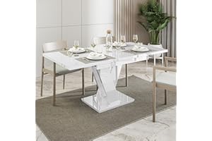 ‎PROROOM FURNITURE PROROOM FURNITURE - Malvi - Esstisch Ausziehbar auf 160 cm - 120x80x75 cm - Modern - Dinner Table - Esszimmertisch - Tisch für Esszimmer, Wohnzimmer - Ausziehtisch - Weiß Hochglanz