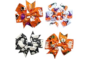 LILIUM KIDS Halloween Hair Bows Clips Slides Grips 3" inch Vibrant Colours Spiders Ghosts Skulls Cats Pumpkins - 4 Pack