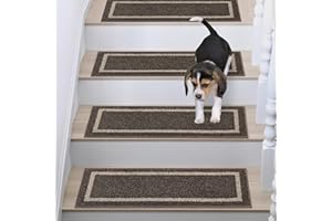 COSY HOMEER Alfombrillas para escalones interiores 70 x 22 cm (4 unidades), antideslizantes, para niños, ancianos y perros, lavables a máquina, 100 % poliéster, dorso TPE, color marrón