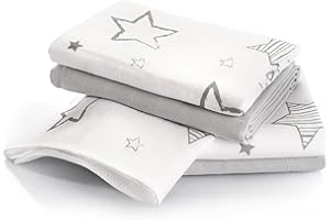 Makian - Muselinas Bebe Algodon 70x70 cm | Gasas para Bebes 4 Ud. | Cuadrados de Muselina con Tejido Doble con Bordes Reforzados y Certificado Oeko-Tex, Estrellas Gris Blanco