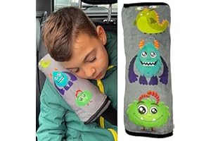HECKBO monster car seatbelt pillow for children - machine washable - girl boy kids children soft car seat belt cover sleeping pillows protection car travel pillow cushion vacation