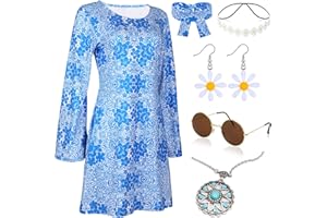 ATOWORLD 60s 70s Fancy Dress Women Disco Outfit 1960s 1970s Fancy Dress Up Costume Women Hippie Hippy Clothes Fancy Dress for Women Adult Ladies Halloween 70s Hippie Costume 70s Flower Dress