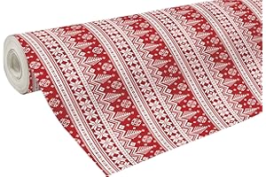 Clairefontaine 201341C - Une Bobine De Papier Cadeau - Papier Alliance 60g - Format : 50x0,70m - Motif : Sapins Blanc, Fond Rouge, Noël - Emballage Cadeau, Idéal Pour Les Emballages Professionnels