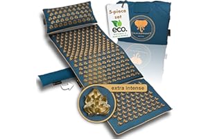 CALM ELEPHANT ORIGINAL Mandala PRO Intensive Acupressure Mat 5-Piece XXL Set with Neck and Lumbar Pillows, Foot Mat, Bag – Heating Function, Complete Massage Mat for Pain and Stress Relief - Blue