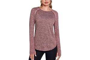 Crewhpo Camiseta Deportiva Manga Larga para Mujer Camisetas Deporte Cuello Redondo Ligero UPF 50+ Ropa de Entrenamiento Running Gimnasio Yoga Top