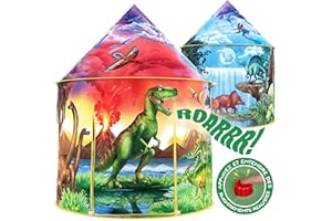 W&O Tente Dino pour Enfants - Cabane Intérieure avec Bouton Rugissement - pour Filles et Garçons - Intérieur et Extérieur - Pop-Up
