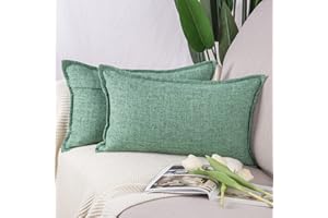 Madizz 2 Pezzi Lino Copricuscini Morbido Decorativo Fodere per Cuscino Lusso Stile per Divano Camera da Letto 30x50 cm Verde