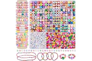 EUES Perlas para pulseras para niños, perlas para enhebrar, pulseras para hacer tú mismo, perlas de arcilla polimérica, cuentas para manualidades, juego de pulseras, collares para niñas, regalo de