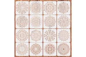 WOFEU 16Pcs Mandala Stencils,8 x 8 Inch Mandala Stencils Mandala Dot Painting Templates Stencil for DIY Painting Art Decorative Scrapbook Ornaments