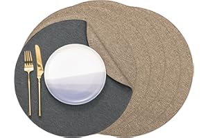 ‎BANCHIF Banchif Tischsets, Durchmesser 38cm Leinenimitat Tischsets Abwaschbar rutschfeste Tischsets Platzsets Doppelseitigen Tischsets 6er Set Platzdecken tischset rund Abwaschbar Tischsets Stoff