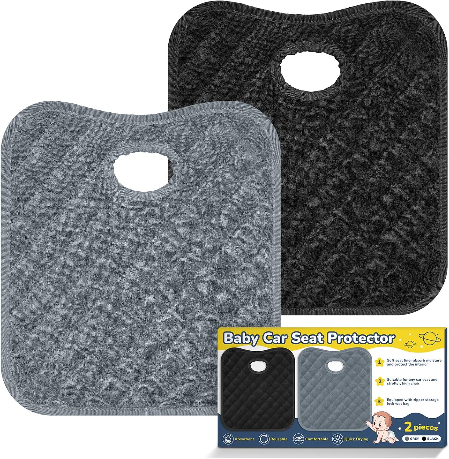 2PCS Waterproof Baby Car Seat Protectors, Car Seat Protector Potty Training Liner for Toddler Baby Kids (Grey&Black）