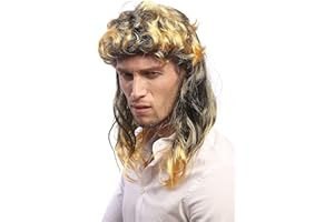 WIG ME UP - AD-017 P103T35 Perruque Femmes Hommes Carnaval mulet prolo 80 Noir Blond doré Lisse strié bouclé
