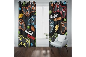 MUZHILI 3D printed graphics Games Curtain for Gaming Bedroom Living Room Kids Video Game Gamepad Window Drapes Console Game Controller Curtain (W168cm (66") x D137cm (54"))