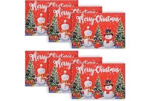 Purejoy Christmas Table Decoration Placemats, Santa Placemats Set of 6, Hot Resistant Waterproof Xmas Table Mats, Linen Christmas Place Mats for Dinner, Home Party and New Year Celebration.