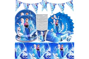 Shamoparty Elsa 72 Pezzi Stoviglie per Feste, 20 Persone Festa Congelata, Piatti, Tazze, Tovaglioli, Occhiali da Festa, Tovaglie, per Decorazione di Stoviglie per Feste di Compleanno per Bambini