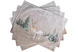 ‎MAISON D' HERMINE Maison d' Hermine Tischset, 100% Baumwollstoff Set mit 4, dekorative, waschbare Oster-Tischsets für Zuhause, Küche, Essen und Camping, Deer in The Woods – Erntedankfest/Weihnachten (33cm x 48cm)