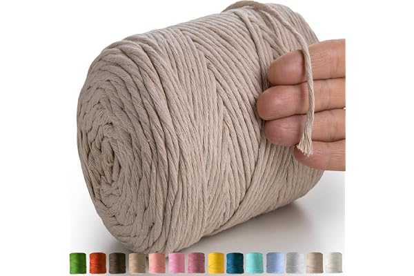 MeriWoolArt® Corde Macramé 4mm Coloré Sable - Fil Macramé Corde 225m - Corde de Coton Simple Torsion - Corde Macramé Coton Recyclé Oeko-Tex - Bricolage Macramé Décoration Intérieure Boho