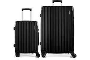 FLIEE Suitcase Set |4 Silent Dual Spinner Wheels |Lightweight Hard Shell Suitcases | TSA 3 Digit Combination Lock | Aluminium Telescopic Handle (Black, Cabin 20" + Large 28")