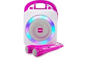 RockJam 10-Watt Rechargeable Bluetooth Karaoke Machine with Two Mics, Lightshow & Voice Effects