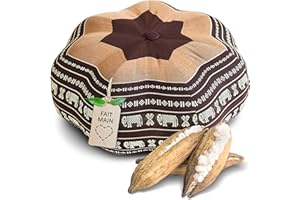 Livasia Coussin de méditation étoile Grande Taille - Ø 40x20cm - Coussin de Yoga kapok, Pouf, Coussin de Sol Yoga Zen méditation, Coussin zafu Jardin Balcon, Coussin d’Assise Fait Main