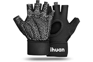 ihuan Breathable Weight Lifting Gloves: Fingerless Workout Gym Gloves with Wrist Support | Enhance Palm Protection | Extra Grip for Fitness | Lifting | Training | Rowing | Pull-ups