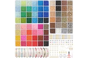 ARTREE Juego de 24550 cuentas de 3 mm. Abalorios para Hacer Pulseras, Kit para Hacer Pulseras,cuentas para pulseras,de Amistad con 300 Letras, 66 Colores de Abalorios 3mm + Herramientas - Regalo Niña
