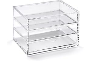 OSCO Mała przezroczysta akrylowa komoda z 3 szufladami | przechowywanie pinów | biżuteria | spinacze do papieru | kredki | krótkie długopisy | małe artykuły pa | wys. 12 x szer. 17 x gł. 12
