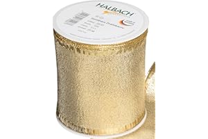 Halbach Seidenbänder Geschenkband Gold - made in Germany - mit formbaren Drahtkanten | 100mm x 25m | Edles goldenes Band für Hochzeit oder Weihnachten